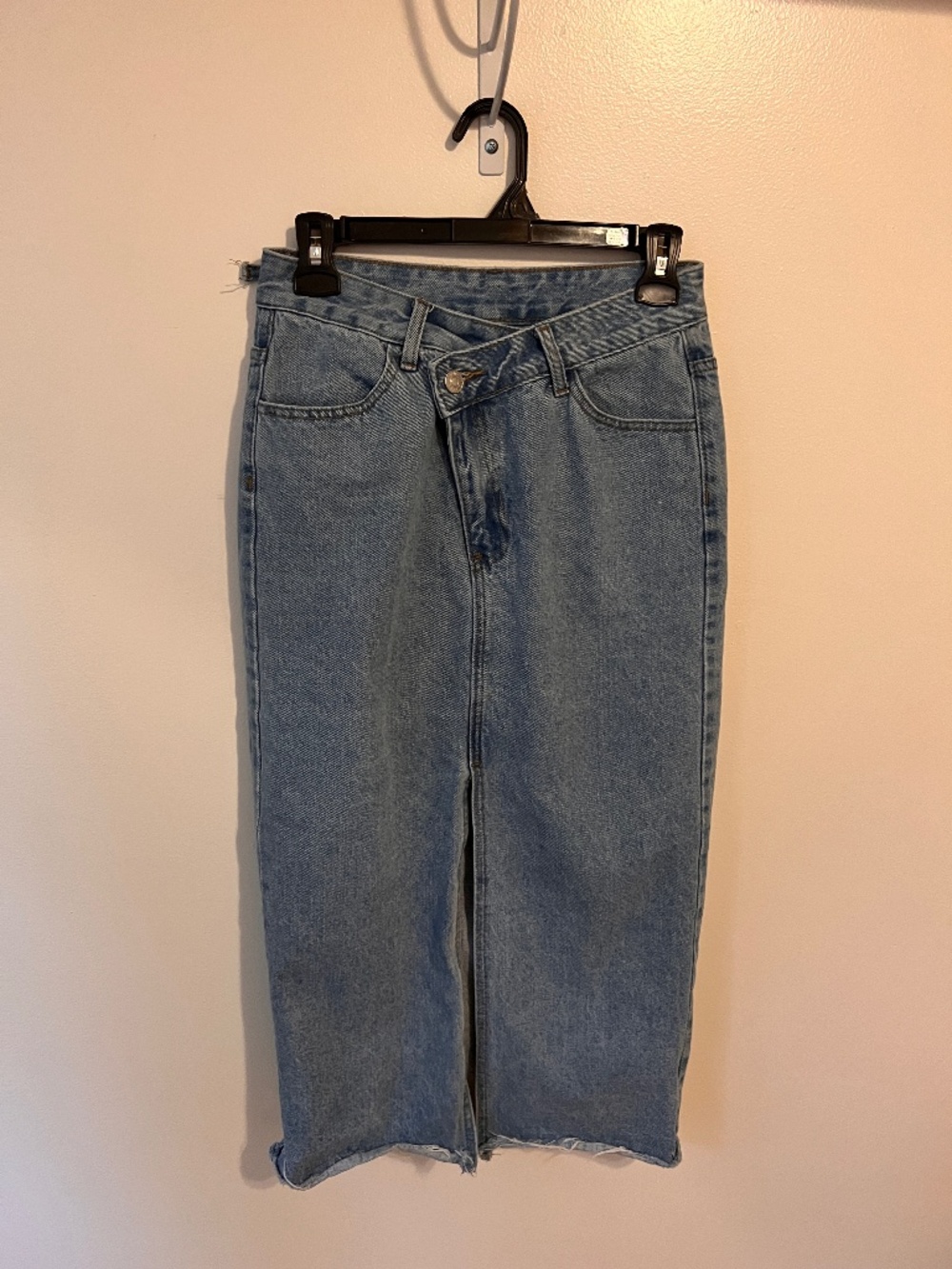 Denim Midi Skirt with Front Slit and V Waist | Size S